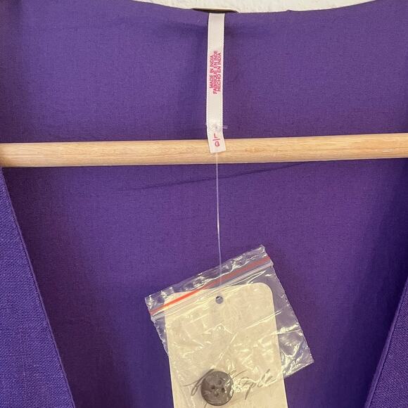 NWT Free People Vintage Summer Midi Dress Sz L Fits M Linen Blend Button Purple - Picture 9 of 16